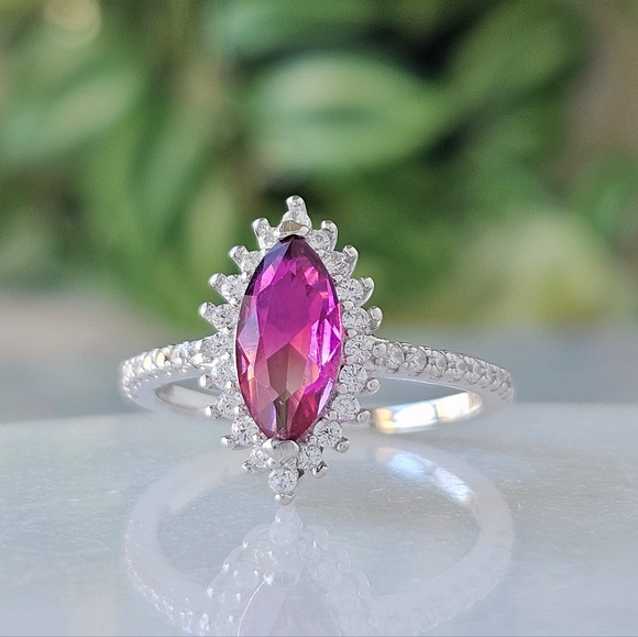 Pink Topaz Marquise Gemstone Ring, 925 Sterling Silver Charmed Aroma - Picture 2 of 4